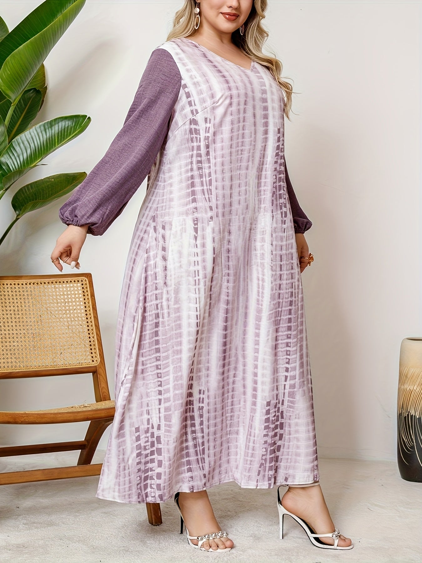 Plus o'lcham ayollar uchun V-yuqa maxi kiyi, kundalik va rasmiy, barcha mavsumlar uchun