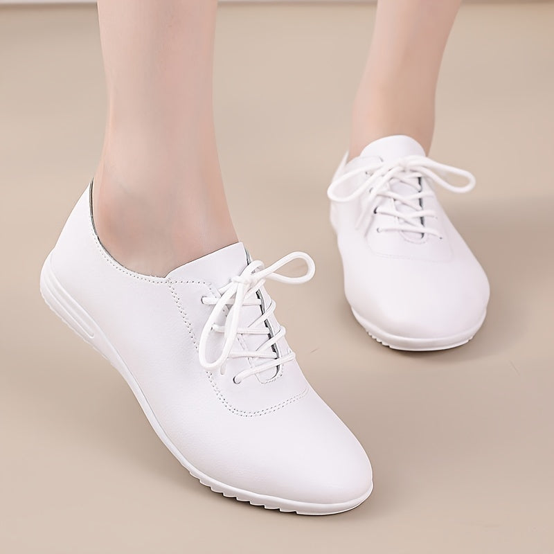 Women's Lace-Up Flats with Non-Slip PU Sole Casual Shoes Black All-Season