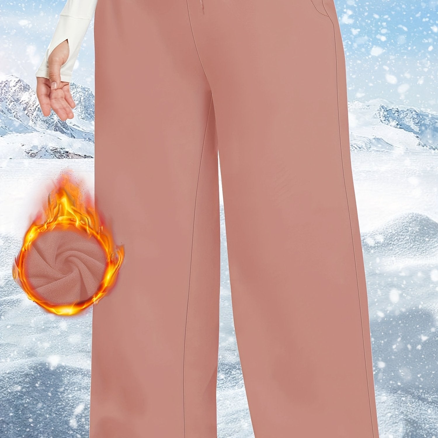 Pantalones de invierno con forro de felpa para mujer, talla plus, cintura elástica, azul marino, de pierna ancha