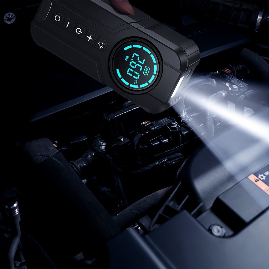 8000mAh Car Jump Starter with Digital Display USB-C Charger Air Compressor and Safety Protections