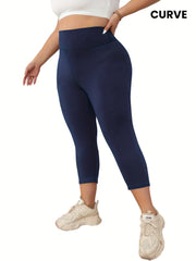 Plus Size High-Waisted Yoga Capri Leggings 7/8 Length Workout Pants Moisture-Wicking