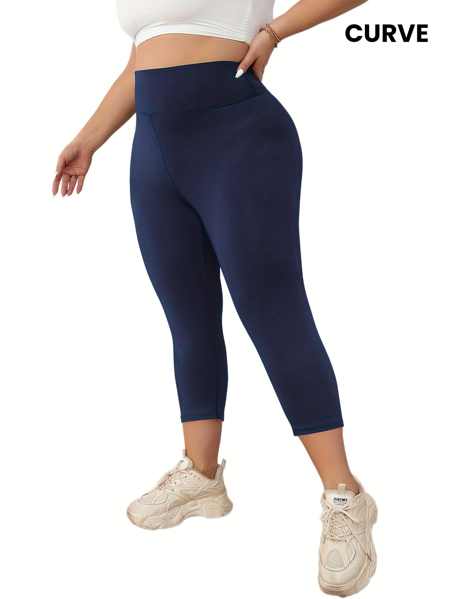 Plus Size High-Waisted Yoga Capri Leggings 7/8 Length Workout Pants Moisture-Wicking