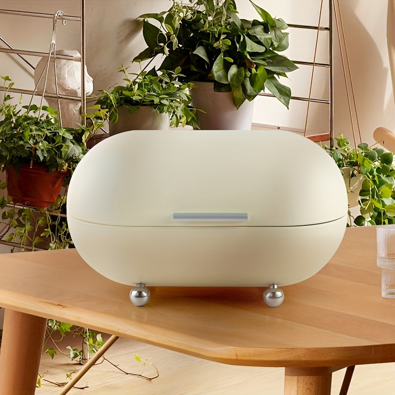 Oval Metal Storage Chest with Flip Top Closure White Non-Waterproof Multipurpose Container