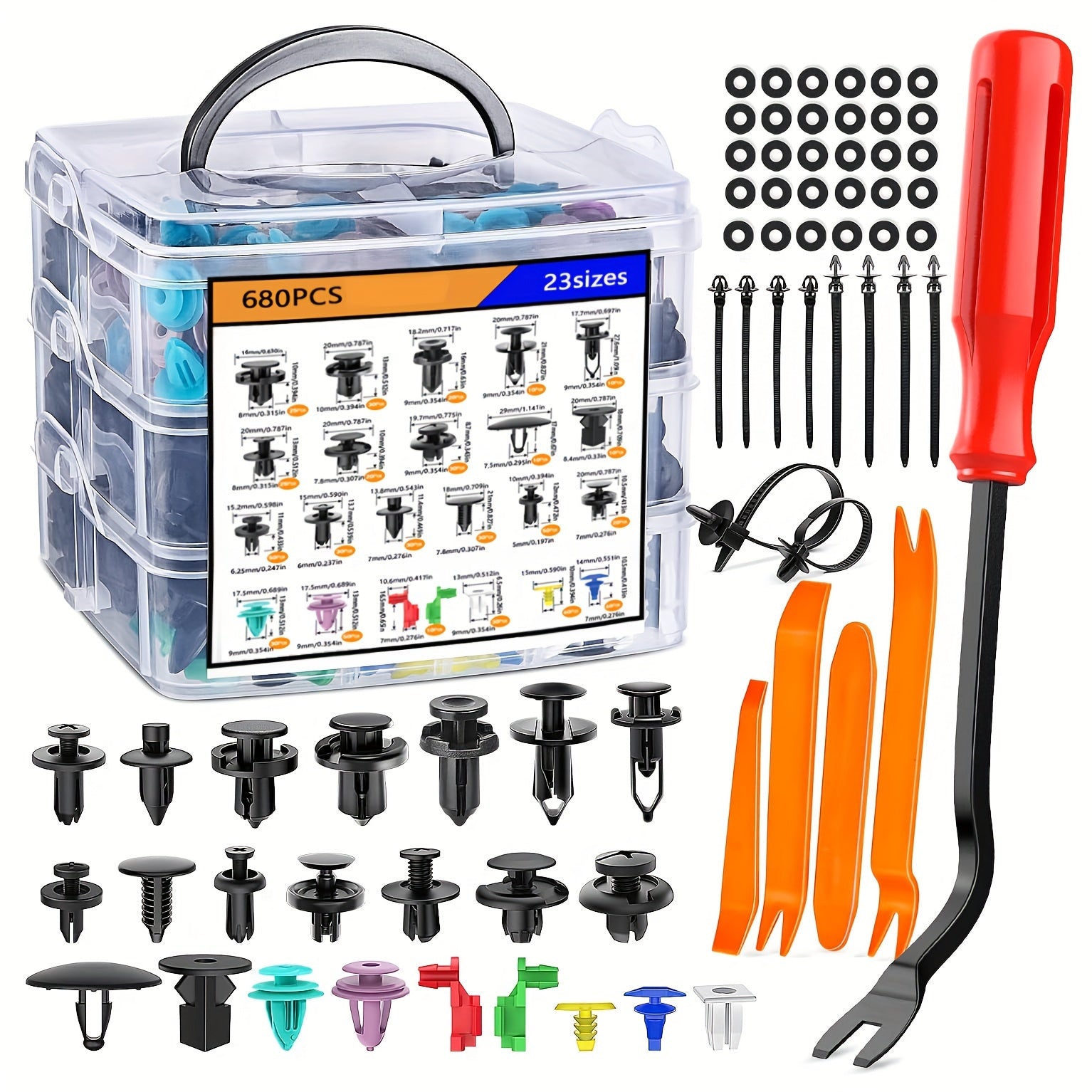 Avtomobil qisqichlari to'plami, nylonga yopishtiriladigan bumpers, rivetlar, loyqa qoplamalar, kabellarni bog'lash uchun