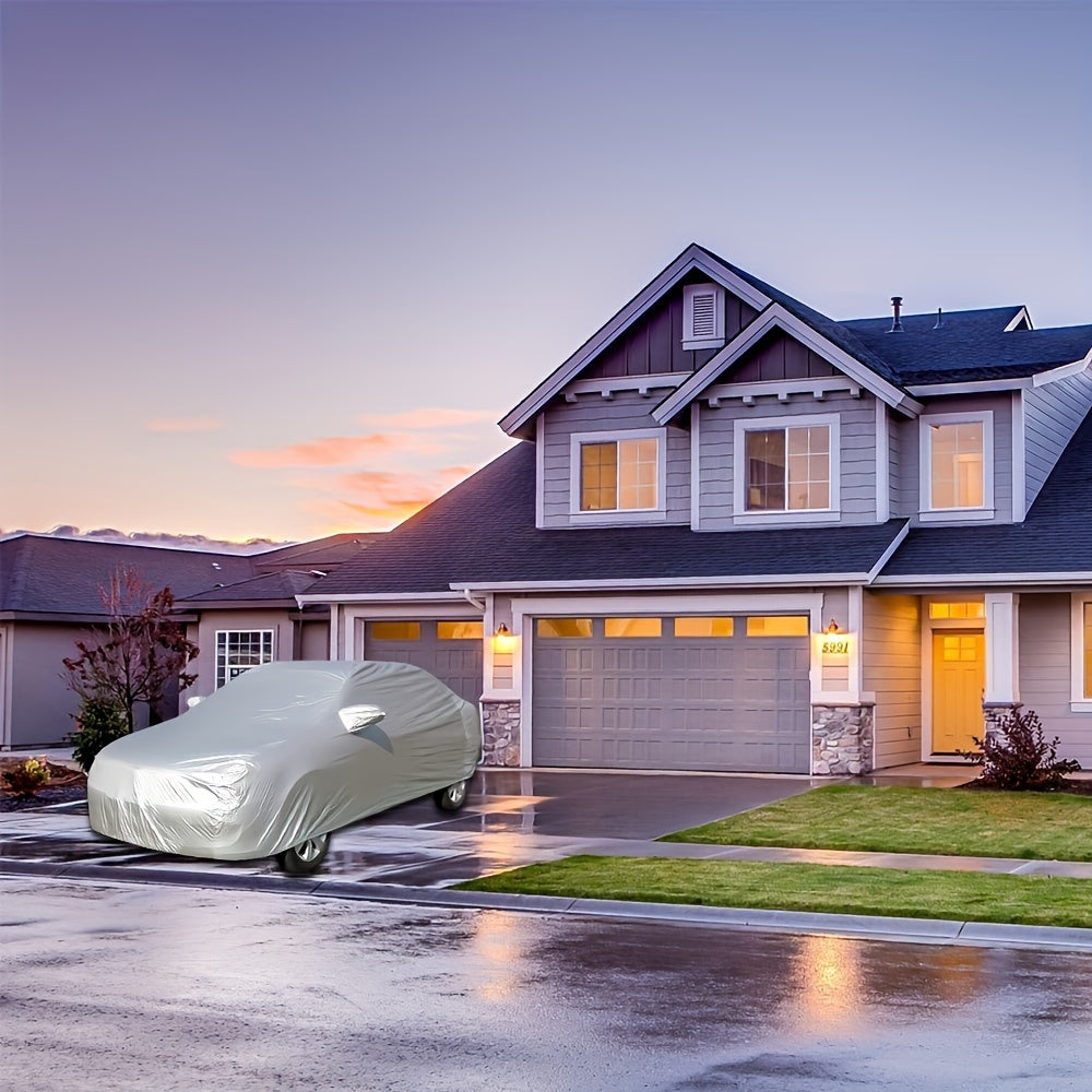 Cubierta de coche plateada impermeable a los rayos UV, aislante térmico, a prueba de polvo, sombrilla completa para el sol