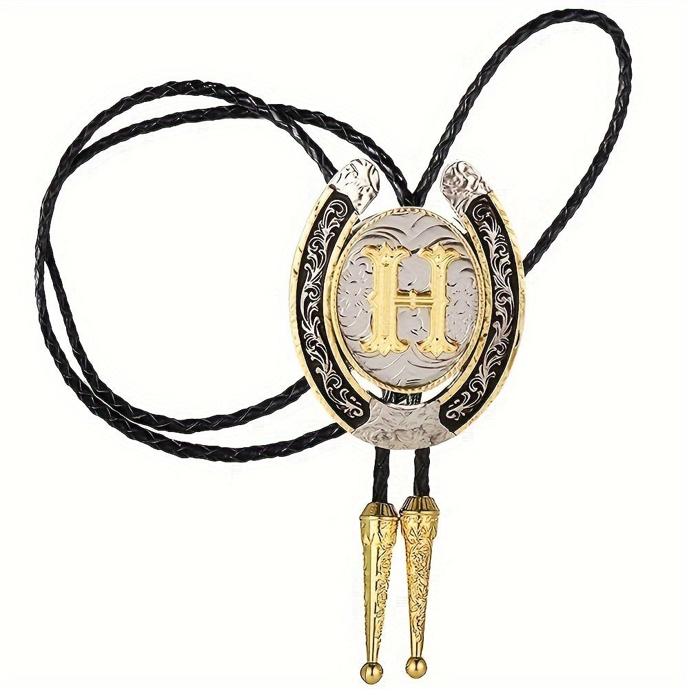 Men's Gold Round Tie with Letters A to Z Western Fashion Street Necklace Accessory