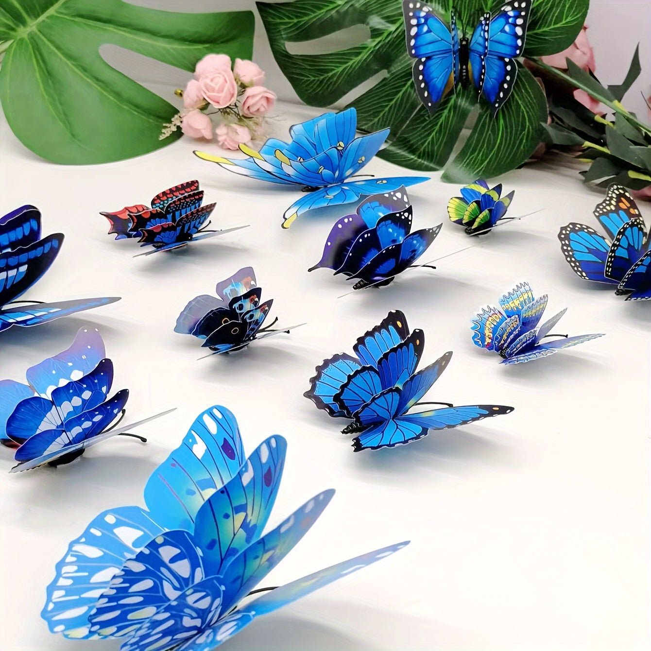 12pcs Blue 3D Butterfly Wall Decals Removable Self-Adhesive Home Decor for Parties Weddings