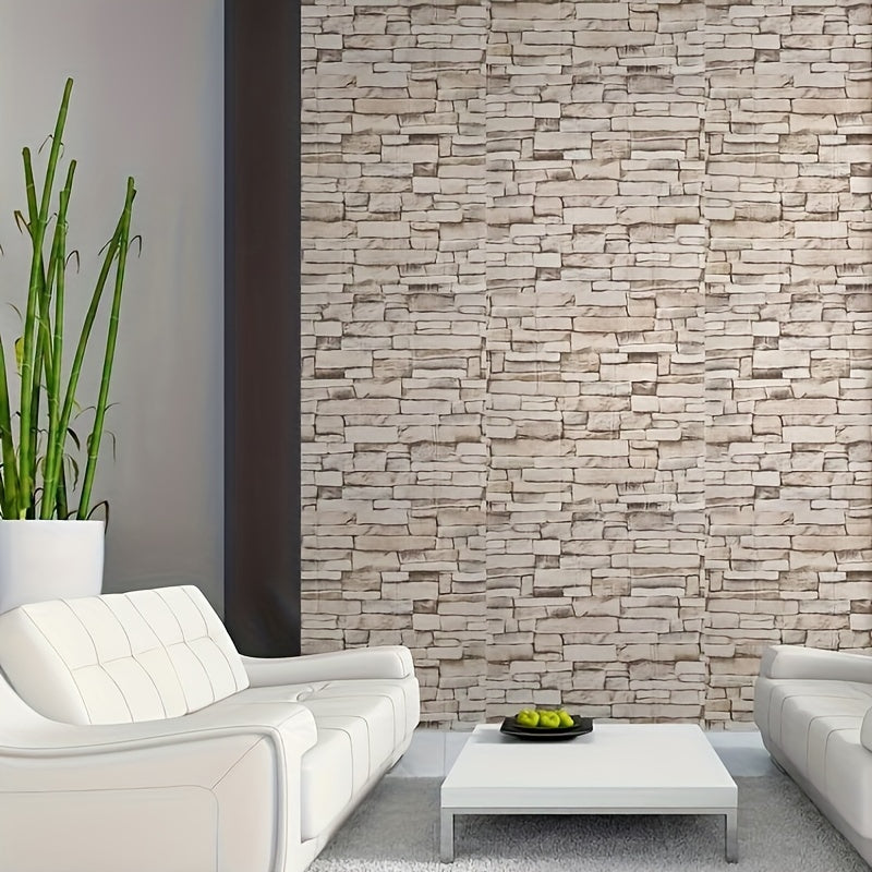 Vintage Brick and Rock Pattern Wallpaper Waterproof Peel and Stick Contact Paper for Living Room Kitchen Bedroom