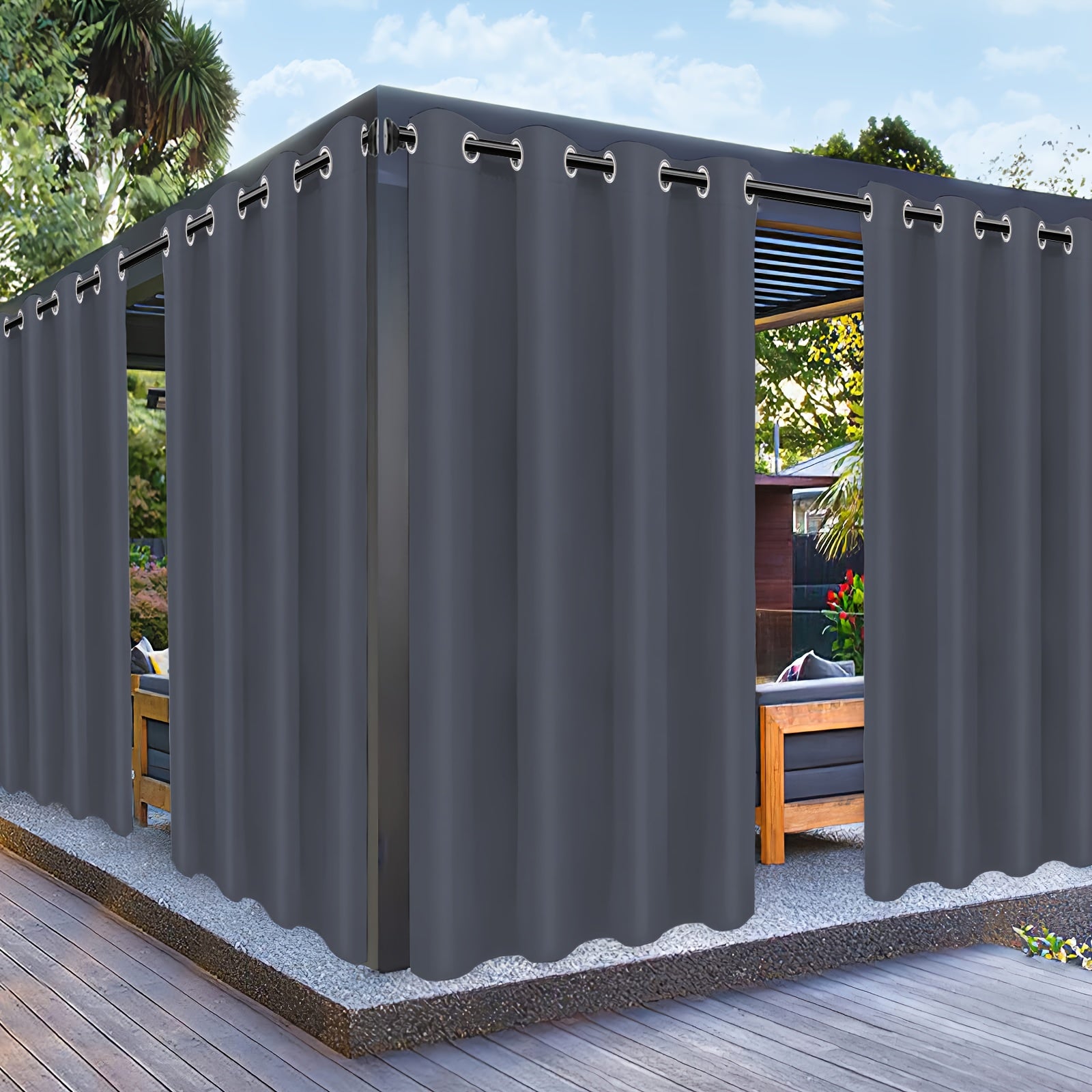 Outdoor Patio Curtain Waterproof UV Protection Fade-Resistant Grommet Privacy Polyester