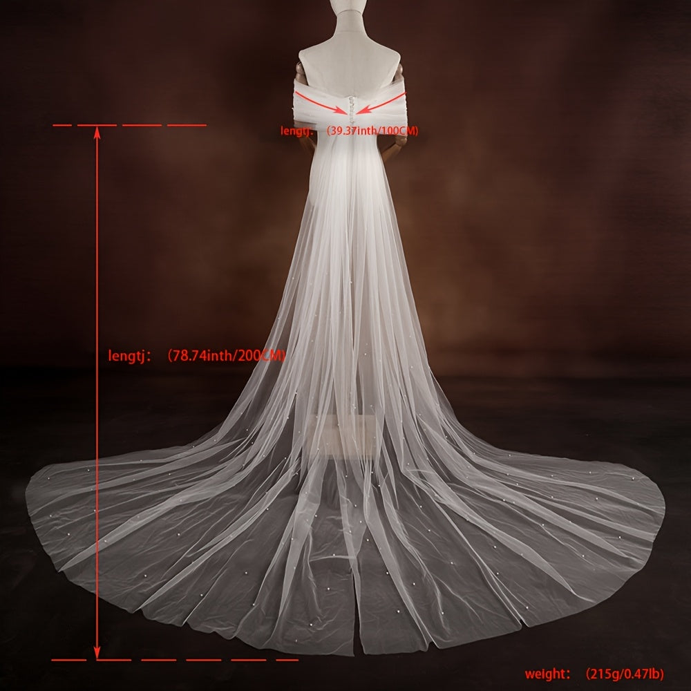 Women's Light Luxury Western-Style Wedding Dress with Pearls, Strapless, Train