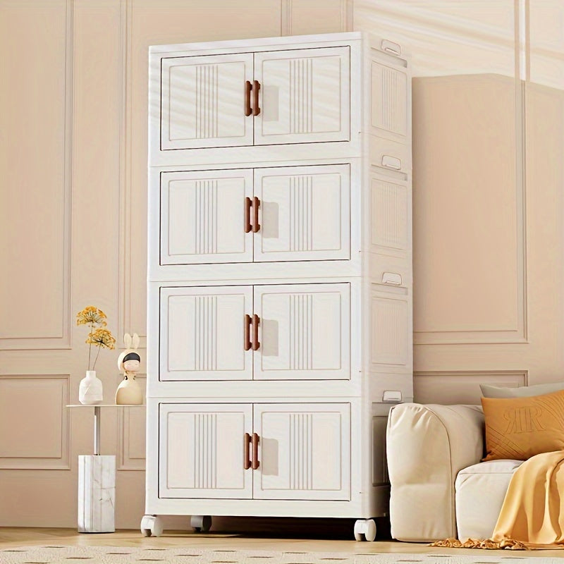 Plastic Storage Organizer with Wheels and Doors Large Capacity Stackable for Garage Basement and Playroom