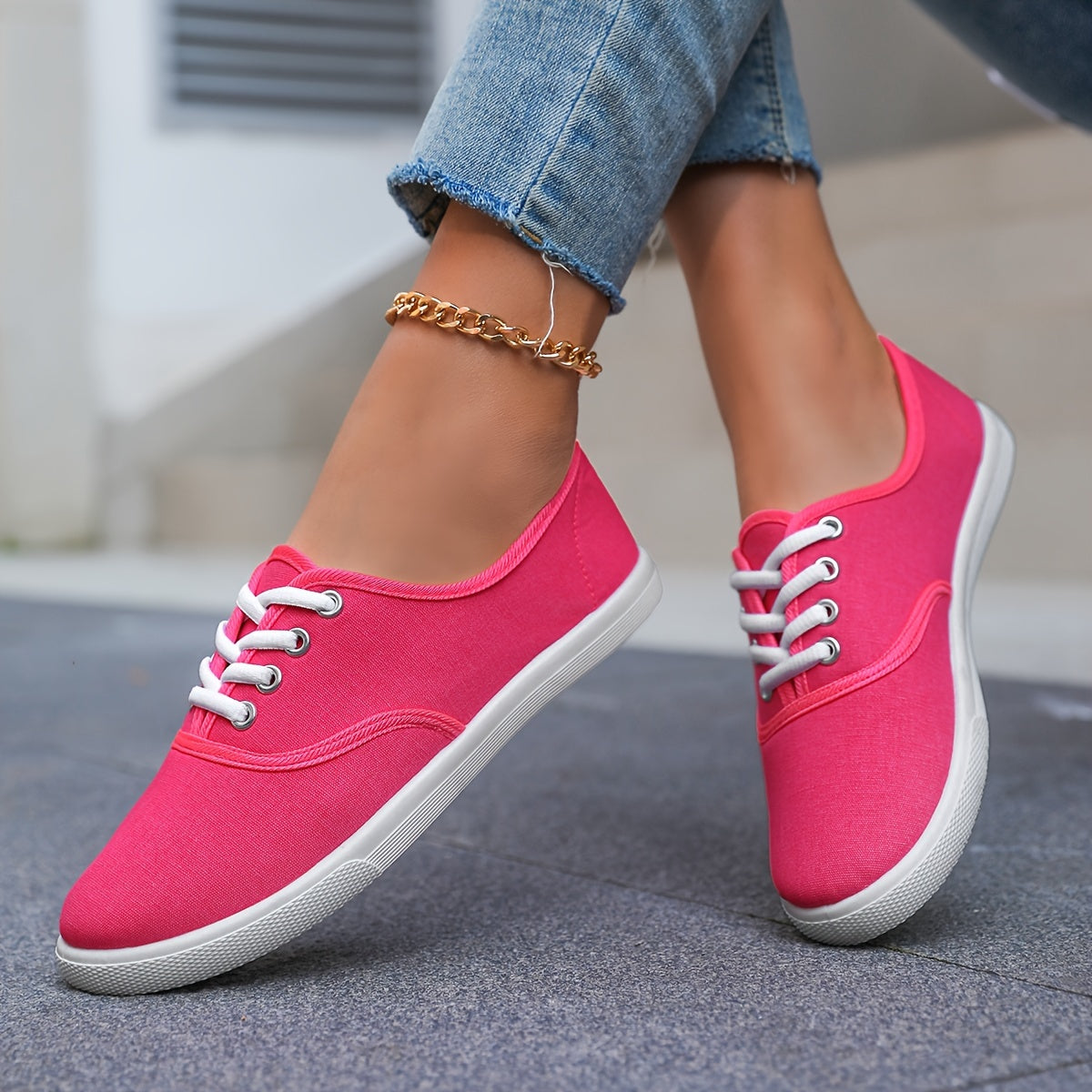 Women's Casual Sports Shoes, Anti-slip Lace-up Soft Sole Flat Bottom