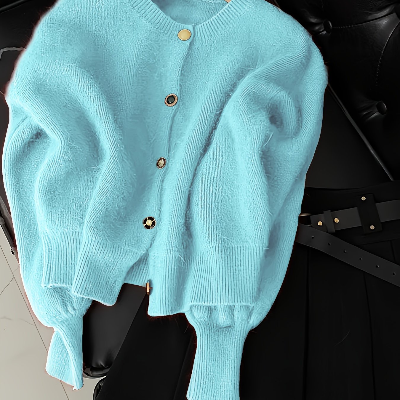 Women's Red Knit Cardigan Cozy Thick Sweater with Round Neck and Button-Up Design