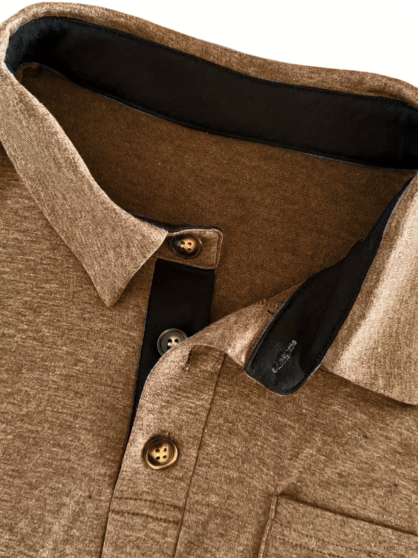 Men's Plus Size Brown Long Sleeve Shirt with Chest Pocket Casual Stretch Fabric