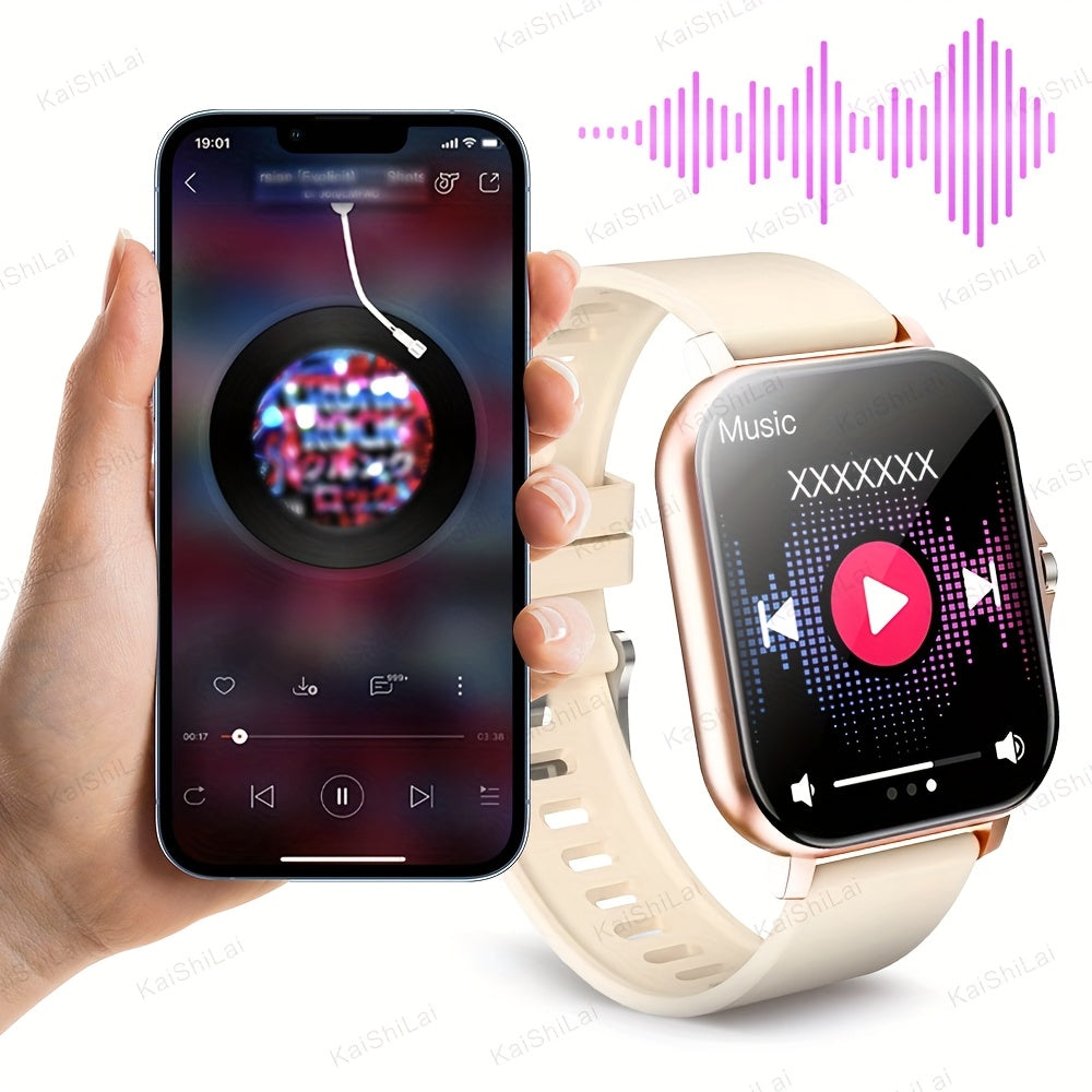 4.65cm HD Full Screen Touch Smartwatch with Call, Heart Rate, Blood Pressure, Step and Distance Tracking for iPhone and Android