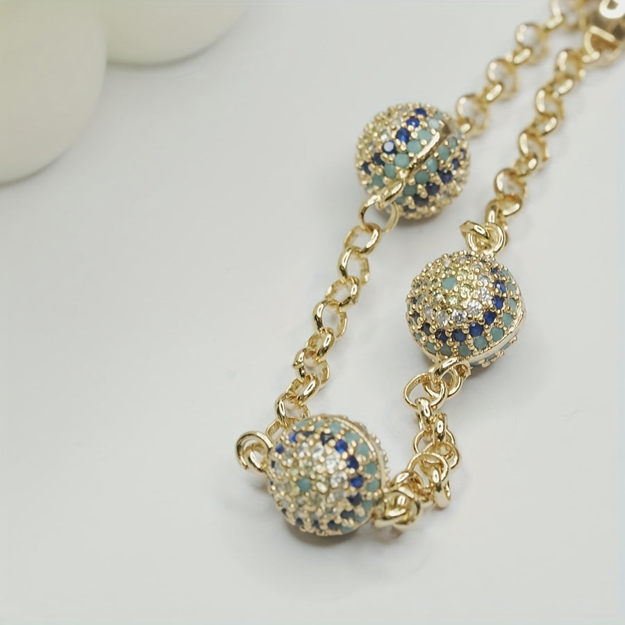 Ayollar uchun zamonaviy Yomon Ko'z Zargarlik: 18K oltin qoplamali sintetik zirkoniya pave toshlari bilan bezatilgan vintage qabilaviy ko'z charm bilaguzuk, sozlanadigan mis zanjir - kundalik kiyish va sovg'alar uchun mukammal