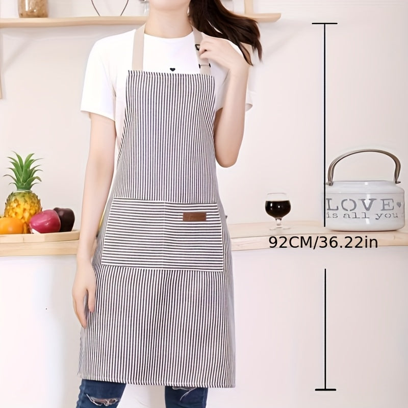 Adjustable Apron Set 2pcs Black and White Striped Kitchen Aprons with Pocket