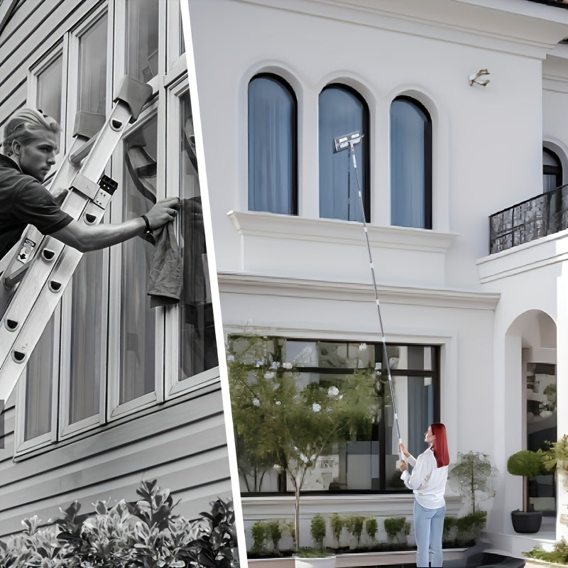 Ko'p maqsadli sehrli deraza tozalagich, cho'ziladigan tayoq bilan, derazalar, devorlar, pol va patio uchun ko'p sahnali squeegee, uy va avtomobil tozalash uchun mos, mustahkam metall va plastikdan tayyorlangan.