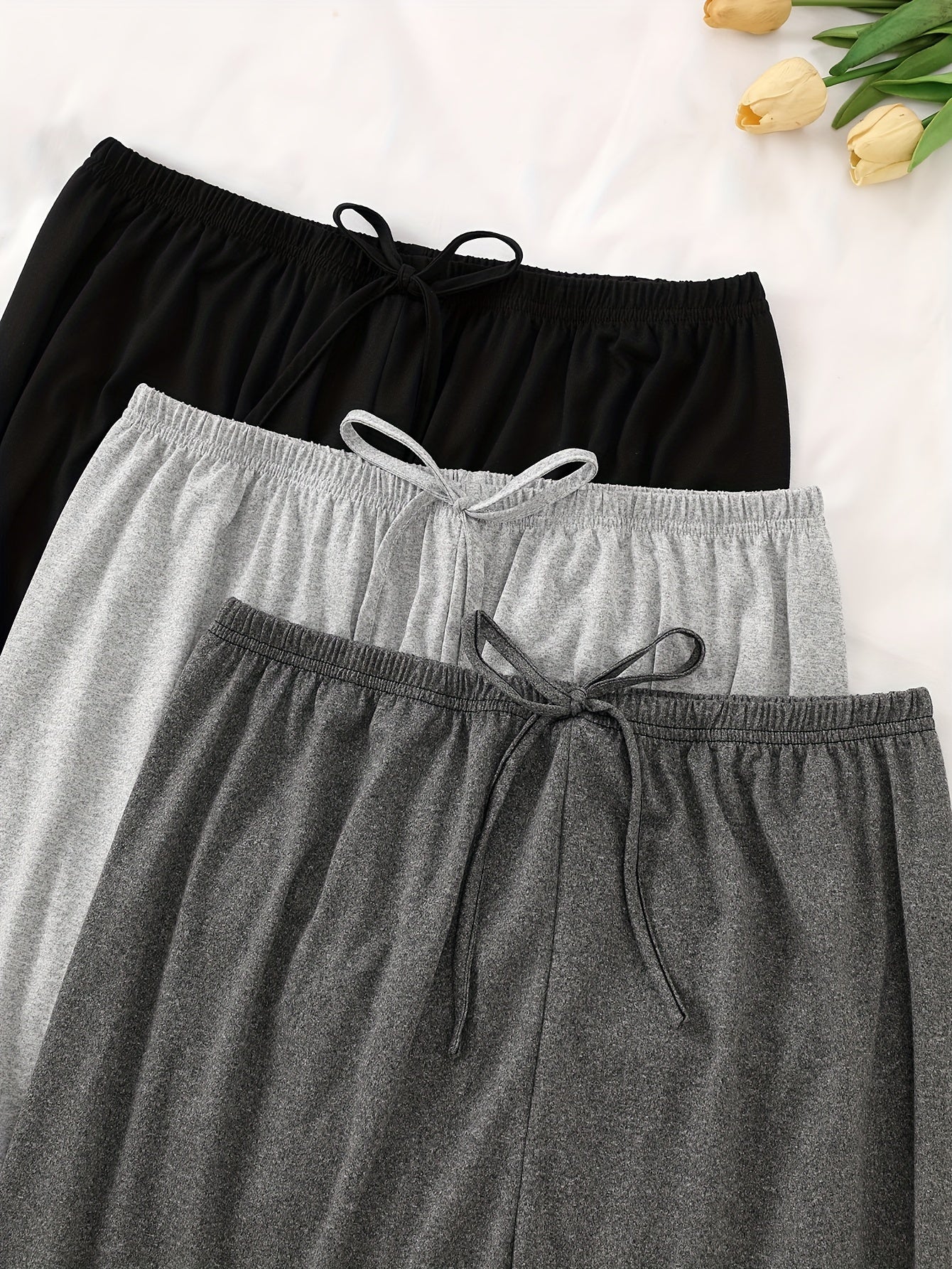 Women's Solid Color Sleep Pants 3-Pack Knit Polyester Elastane Fall Casual