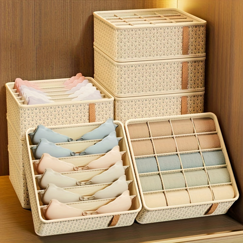 Juego de 3 cajas de almacenamiento plegables para ropa interior, calcetines y accesorios, beige, poliéster
