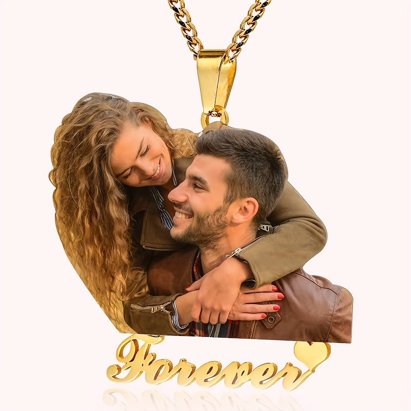 Engraved Pendant Necklace 18K Gold Plated Stainless Steel Custom Gift for Couples