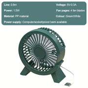 USB-powered desktop fan for office dorm home ultra quiet high wind compact
