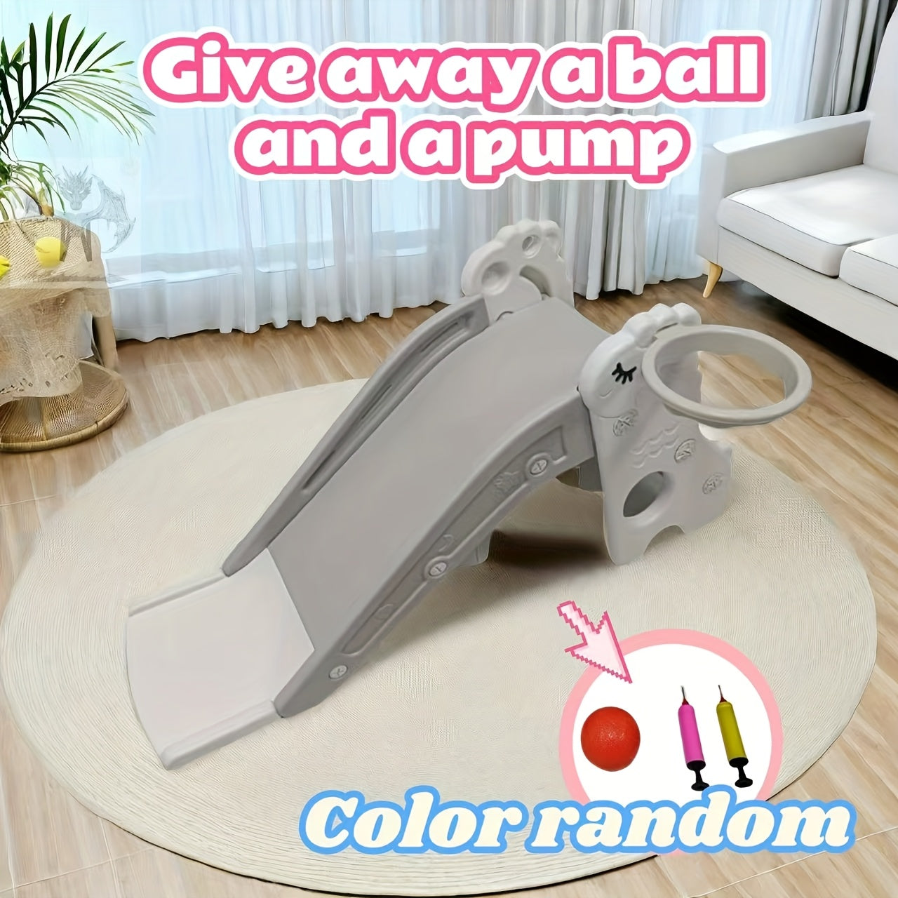 White Indoor Play Slide for Kids 2 Years and Older with Foldable Design and Anti-Slip Steps