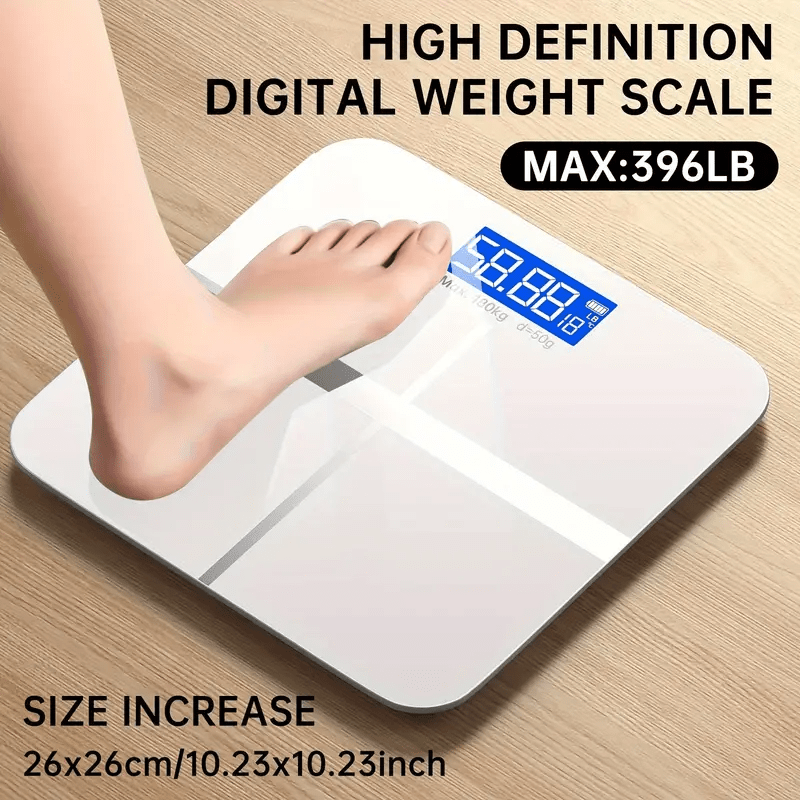 Digital bathroom scale 396 lb with LCD display temperature reading wide platform switchable kg/lb batteries not included