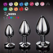 Adult Metal Anal Plug Butt Plug with Gem Base, Couples Sex Toy