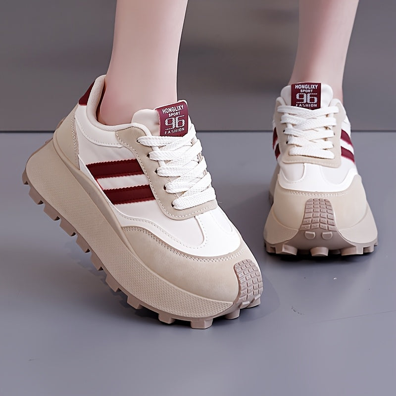 Women's Casual Thick-Sole Sneakers All-Season Comfortable Sport Shoes Beige
