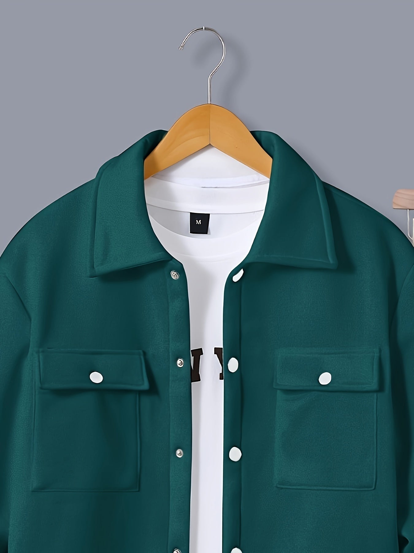 Men's Casual Solid Color Polyester Outfit Long Sleeve Button-Down Jacket and Drawstring Pants for Fall Winter