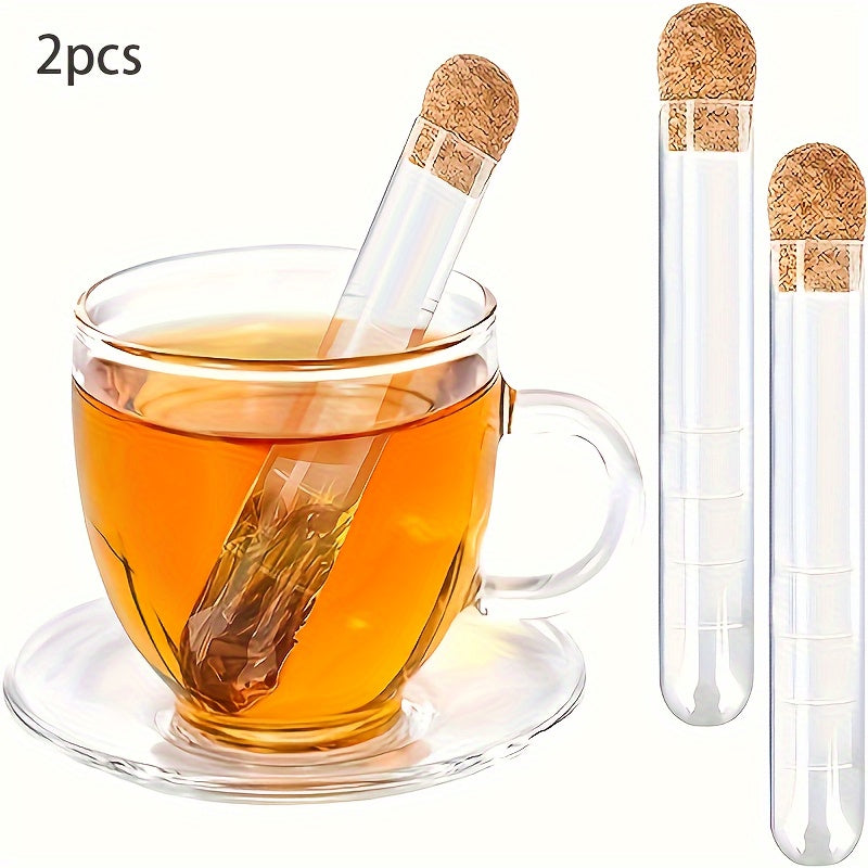 Glass Tea Infuser Set with Cork Stopper, Clear Tea Strainer Tube, 1 or 2 Pieces