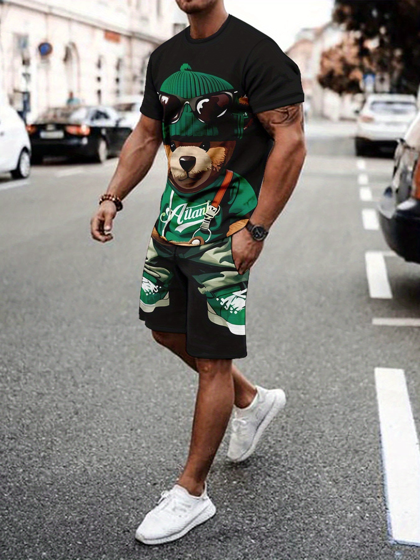 Men's Summer Breathable Casual T-Shirt and Shorts Set with 3D Printed Design