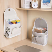 Wall-Mounted Storage Organizer with Dual Pockets and Mesh Side Compartment Beige Grey