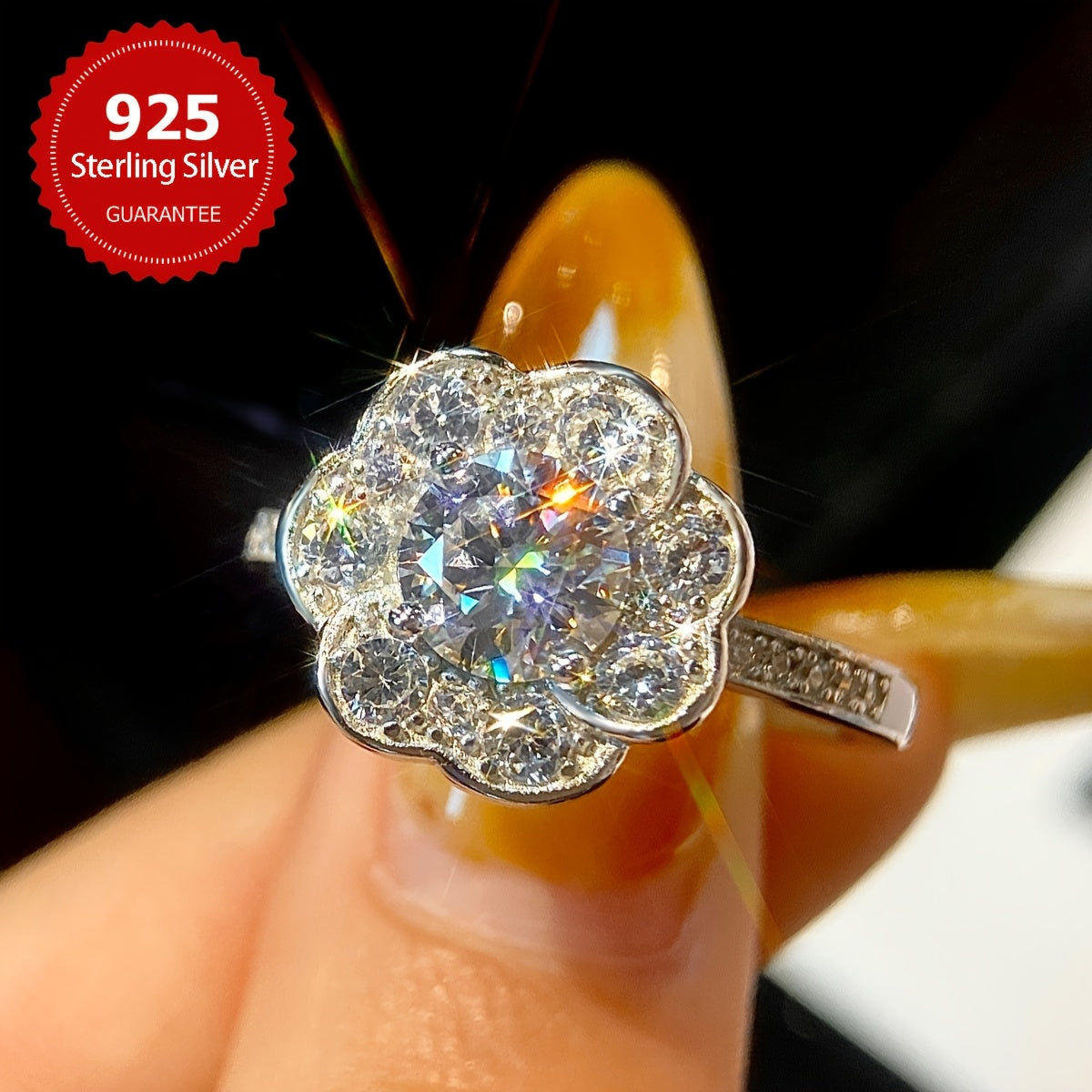 Women 1CT Moissanite Engagement Ring Silver Four-Leaf Clover Wedding Promise Jewelry