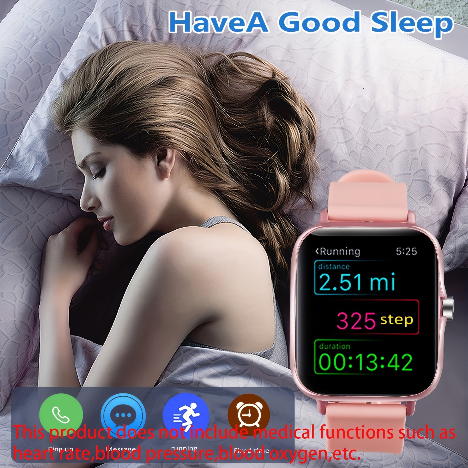 Smart Watch with 4.34cm OLED Display Call Message Pedometer Fitness Tracker Wireless USB Rechargeable