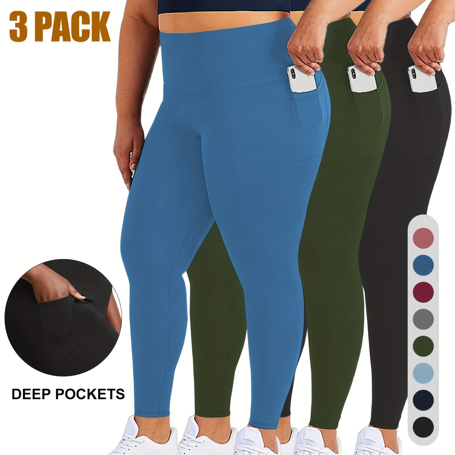 Women High-Waist Leggings with Deep Pockets 9/3 Length 4-Way Stretch