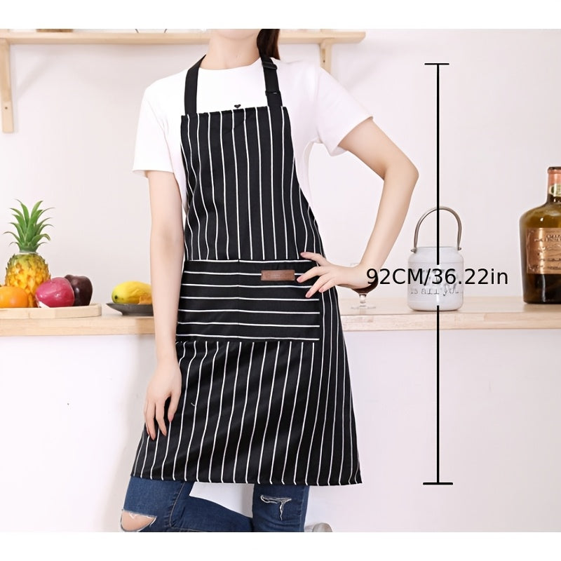 Black And White Striped Adjustable Chef Apron With Pocket For Men Women Kitchen