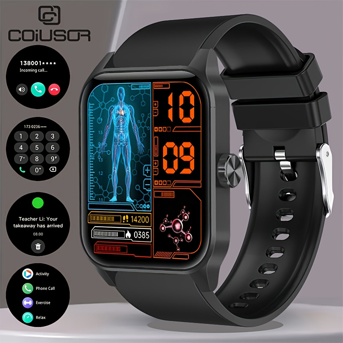 Men's Smartwatch 4.7cm HD Touch Screen Waterproof Pedometer Message Call Compatibility