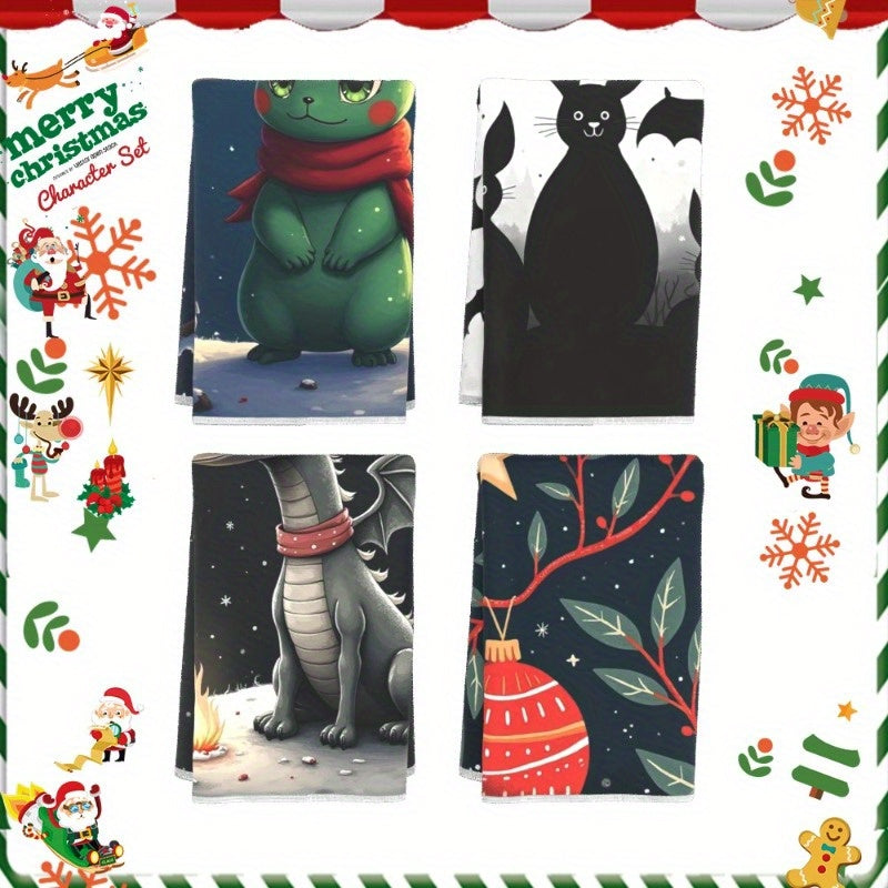 4 dona qorqiz, qor to'pi, Rojdestvo kiyik, iliq qish kiyigi, elka va Rojdestvo daraxti har biri 45.72 ga 66.04 sm o'lchamda. APYTN.