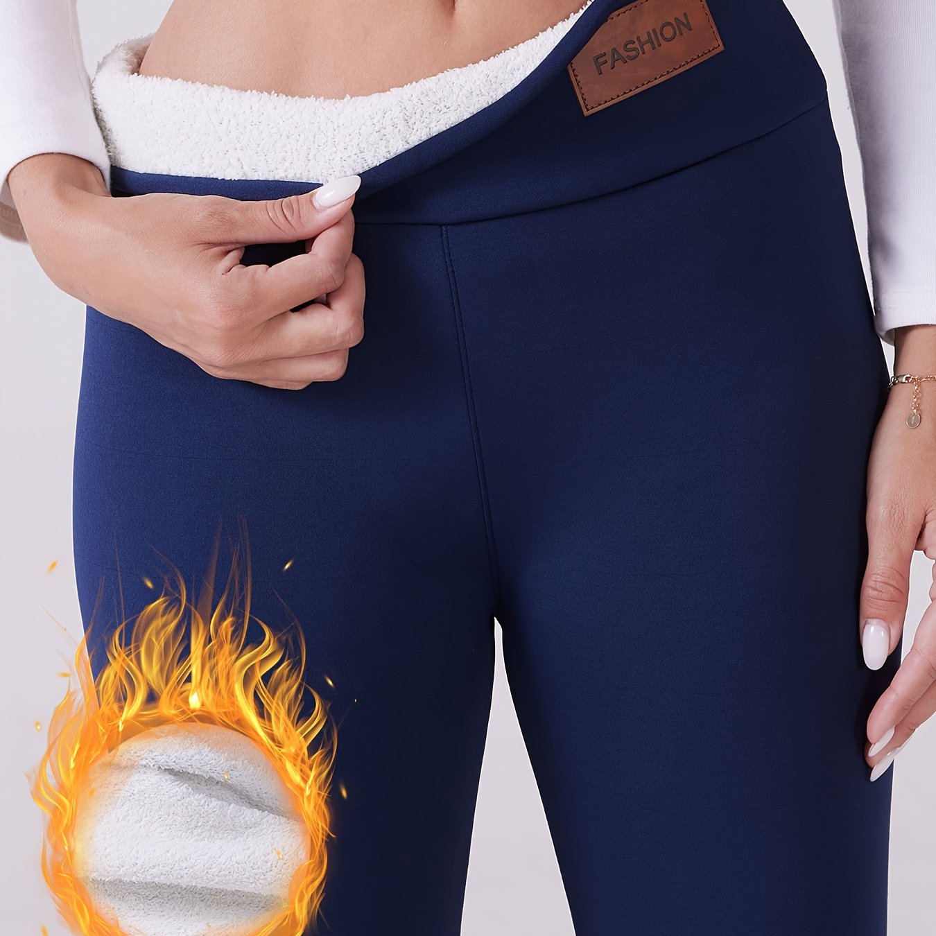 Women's Fleece-Lined Thermal Leggings High-Waisted Non-Slip Waistband Black Beige Plus Size