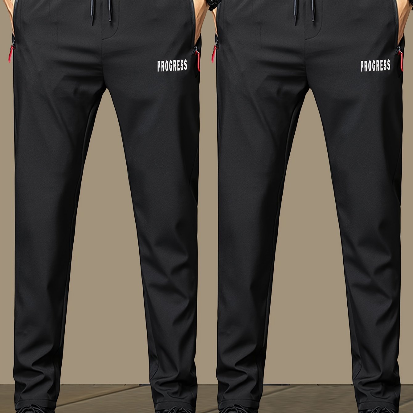 Men's Lightweight Joggers Quick-Dry Polyester with Zipper Pockets Drawstring Waist Casual Sports Pants