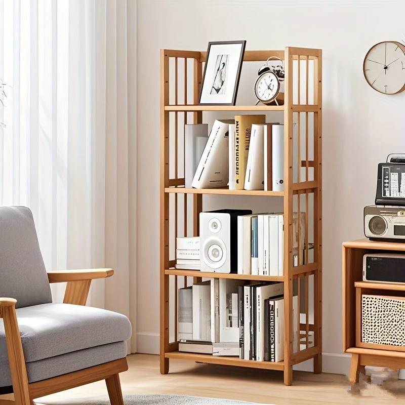 Бамбуковая книжная полка 4/5 ярусов напольная для кухни, учебы, гостиной Желтая