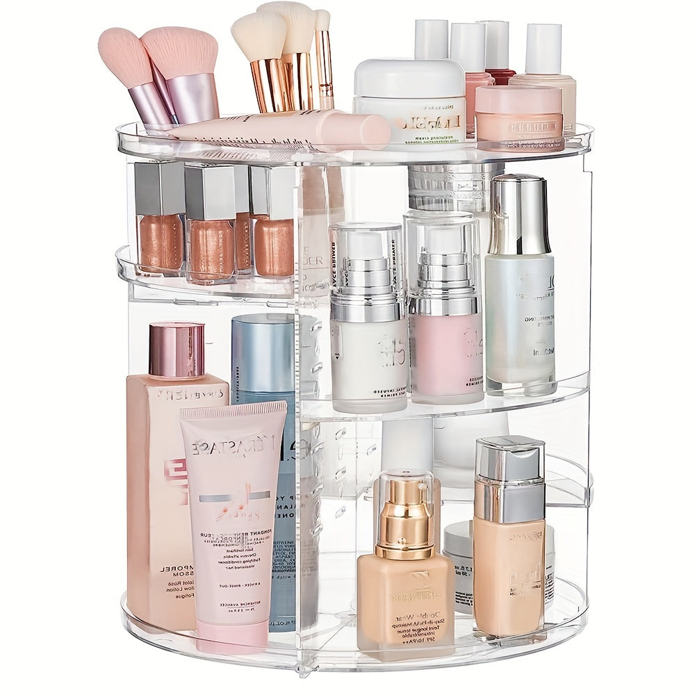 360° Rotating Transparent Makeup Organizer for Bathroom and Bedroom
