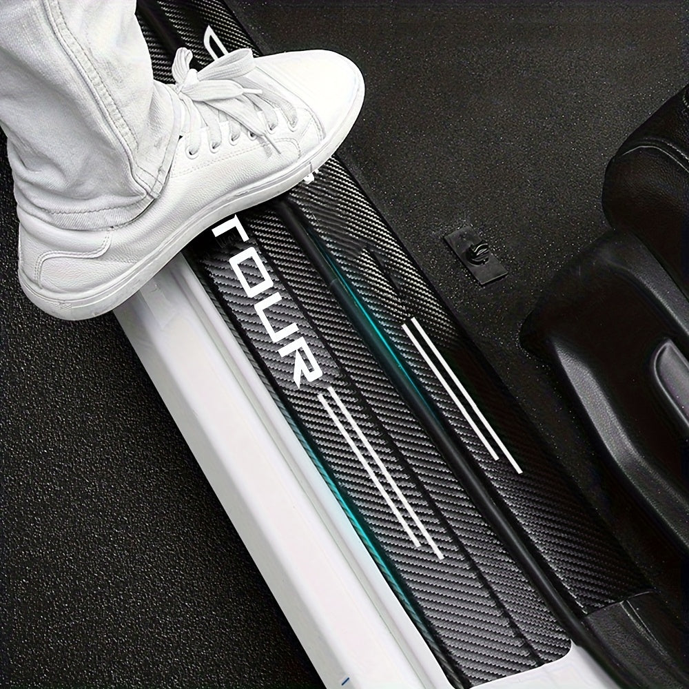 5Pcs Carbon Fiber Textured Door Sill Protectors Scratch-Resistant Black