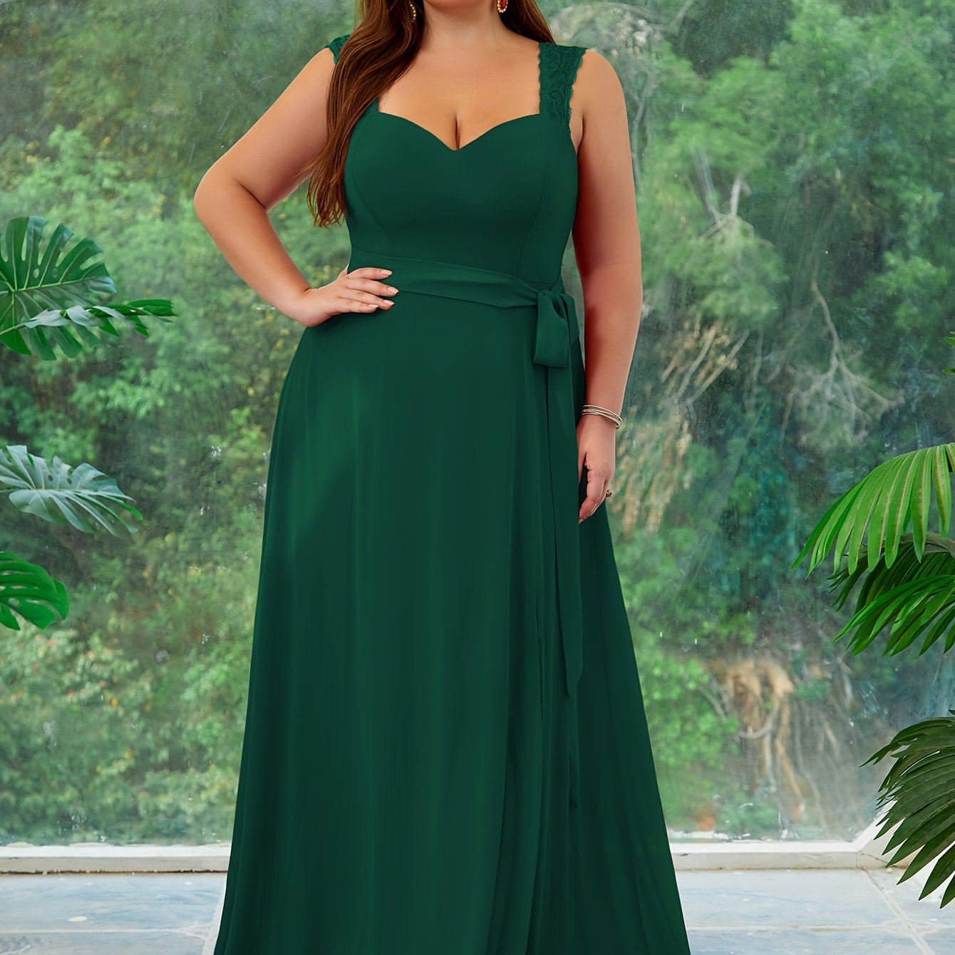 Plus Size Women Lace Evening Prom Dress Formal Gown with High Slit