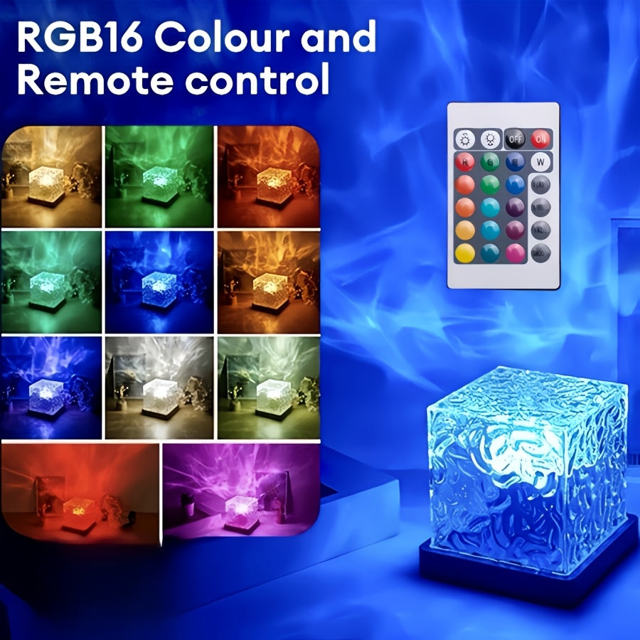 Aurora Wave Projector Light with RGB16 Gradient Flame Water Lamp Remote Control USB Powered for Home Office Bar Restaurant Party Decoration