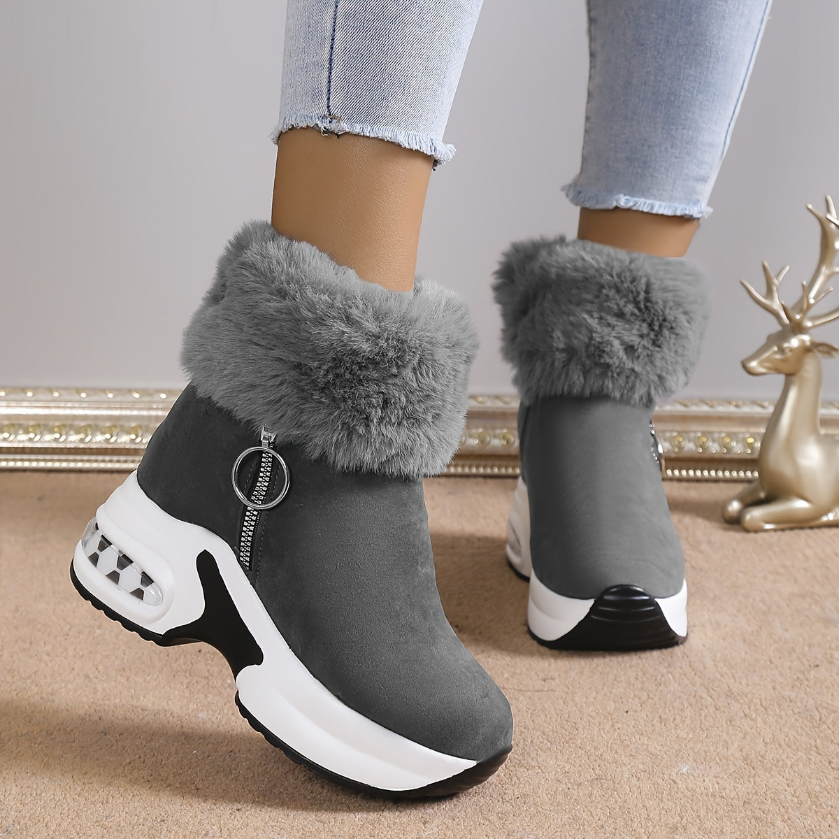 Women's Platform Wedges Ankle Boots Casual Short Warm Winter Shoes