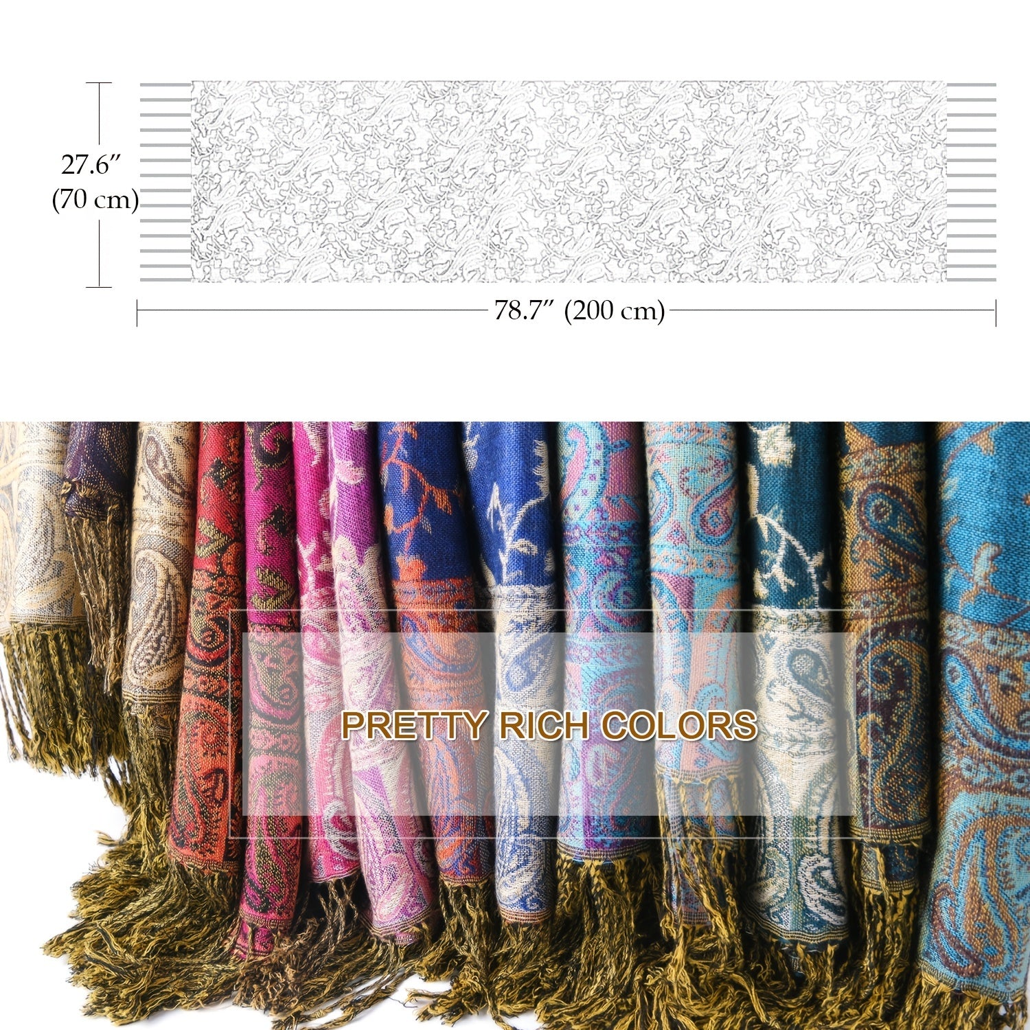 Women's Cashmere-Feel Scarf with Fringed Shawl Wraps Soft Warm and Breathable