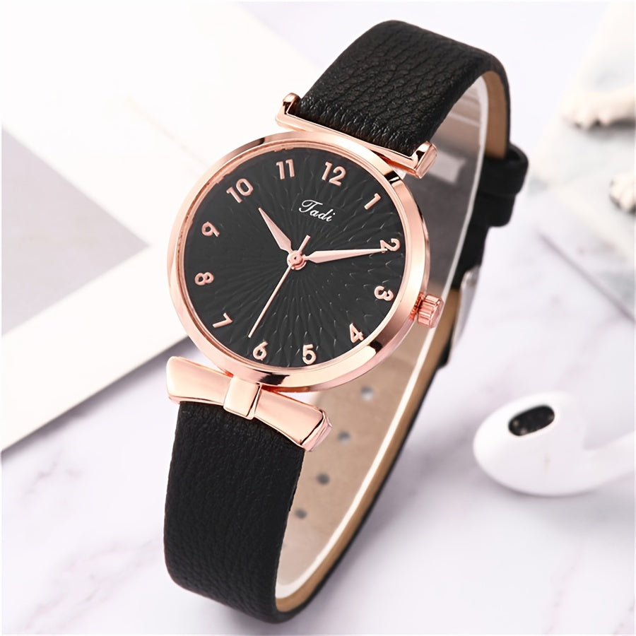Women's Casual Round Quartz Watch with Leather Strap for Daily Wear
